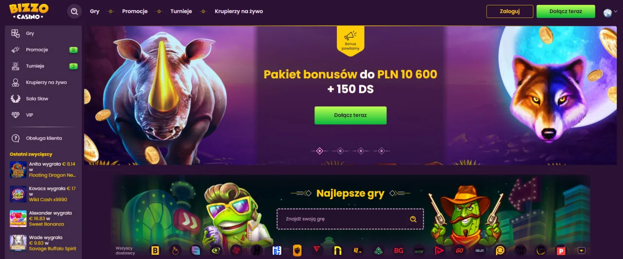 Strona główna w kasynie Bizzo