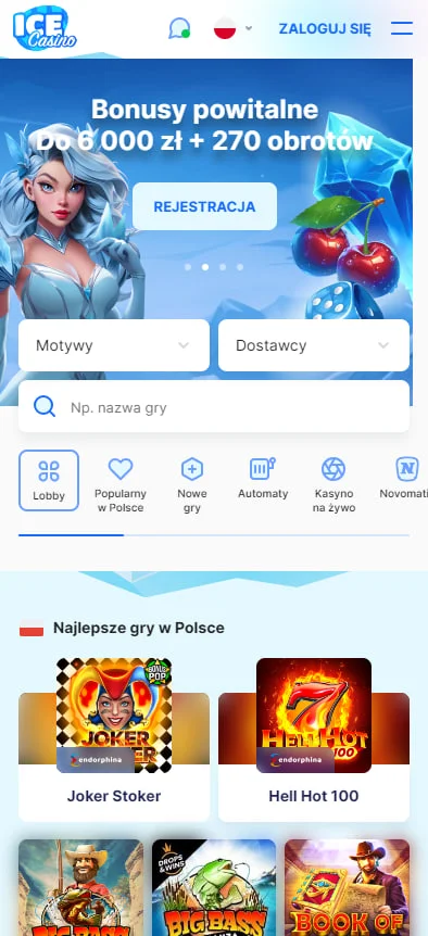 Mobilna wersja Ice Casino