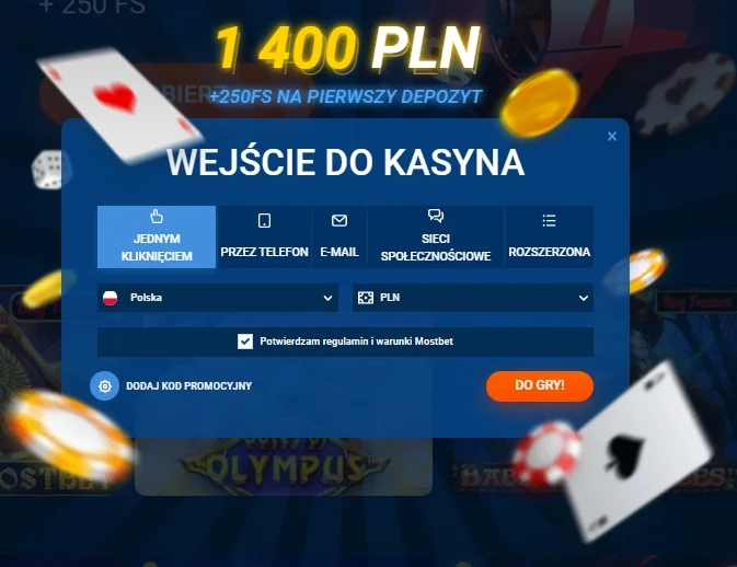 Rejestracja w kasynie Mostbet