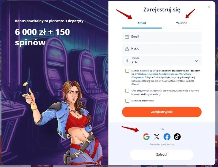 Formularz rejestracyjny VulkanVegas PL