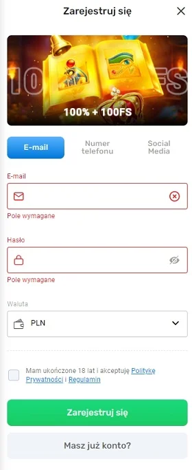 Formularz rejestracji w kasynie SpinBounty.