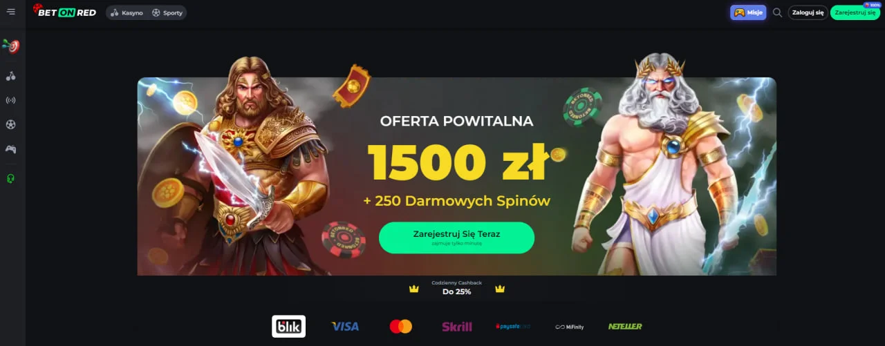 Główna strona w BetOnRed