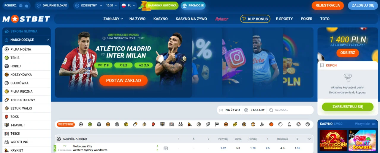 Główna strona w Mostbet