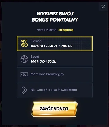 Formularz rejestracyjny w Quickwin Casino (wersja 1)
