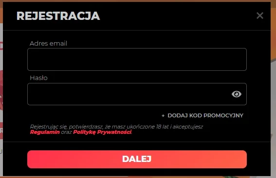 Formularz rejestracyjny Hot Slots Casino.