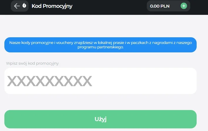 Wprowadzenie kodu promocyjnego w Hot Slots Casino.