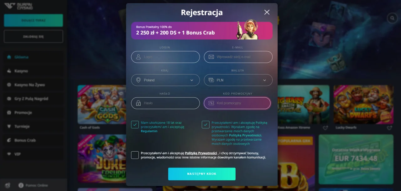 Buran Casino_rejestracja