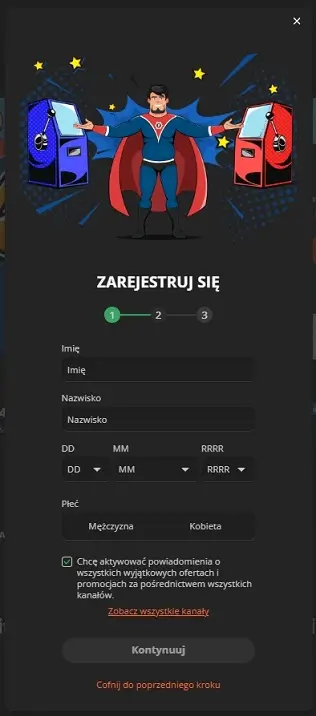 Drugi formularz rejestracyjny w BruceBet Casino