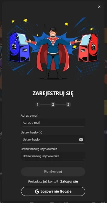 Pierwszy formularz rejestracyjny w BruceBet Casino