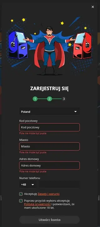 Trzeci formularz rejestracyjny w BruceBet Casino