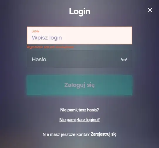 formularz logowania do casino SG