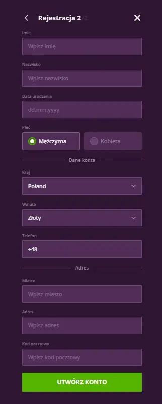 formularz logowania do Malina Casino, krok trzeci
