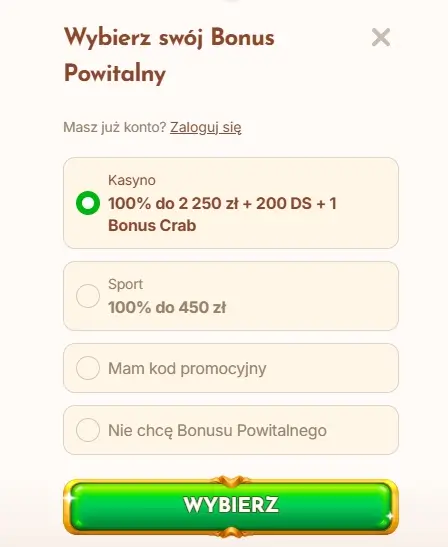 Formularz do rejestracji w kasynie Bethall.