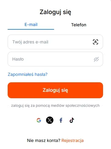 Formularz logowania do Vulkan Bet Casino