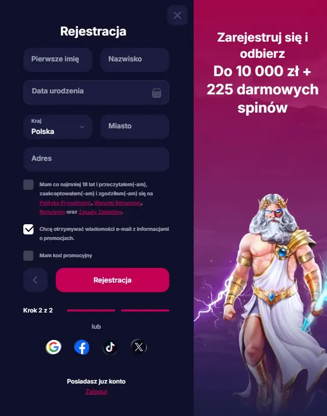 Przy wpłacie powyżej 50 PLN można aktywować bonus NV Casino wynoszący 120% do 5000 PLN oraz 75 darmowych spinów w grze Gates of Olympus 1000 (Pragmatic Play).