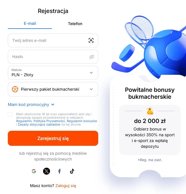 Formularz do rejestracji w Vulkan Bet Casino