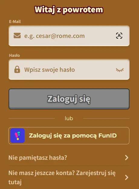 Formularz logowania do MyEmpire Casino